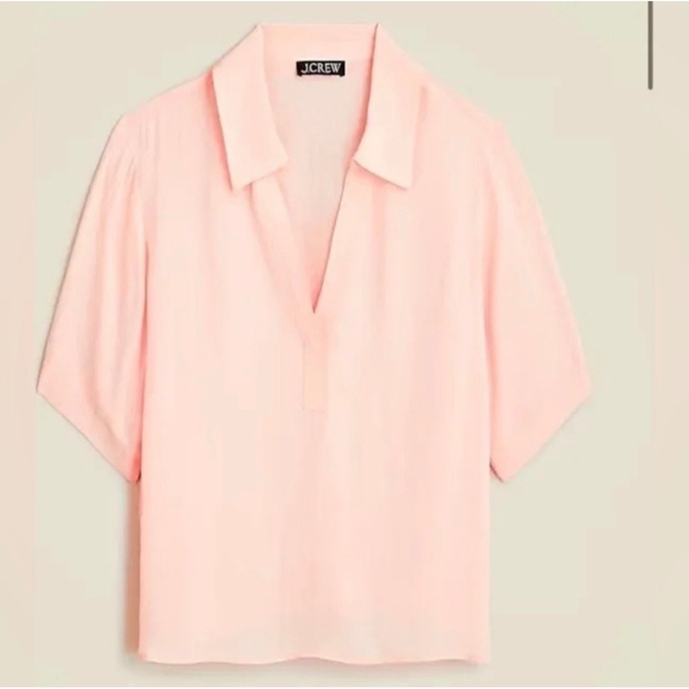 J.Crew Bungalow Crepe de Chine Popover Blouse Pink Size M